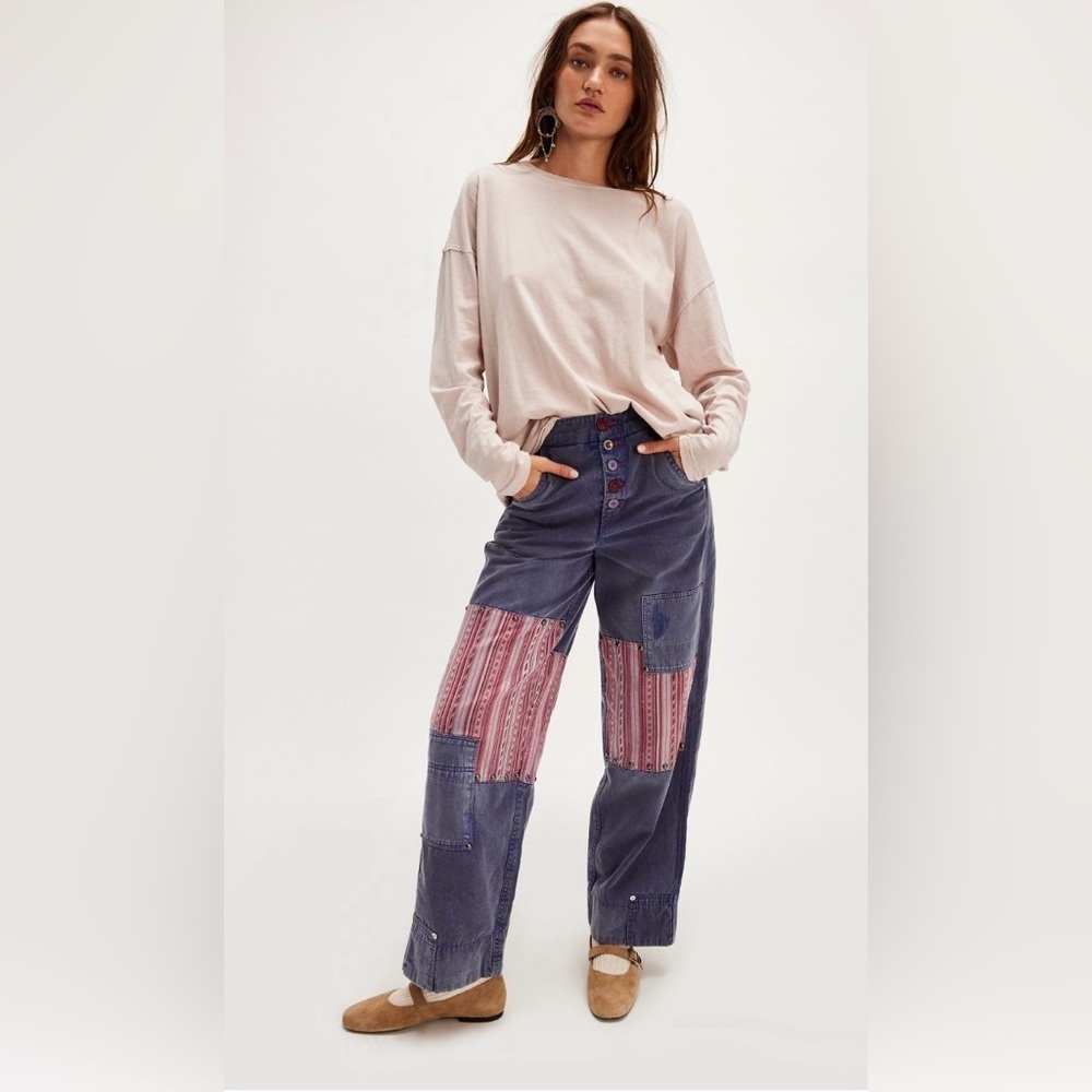 Free People x La Vie Patched Pants Size 4 NWT